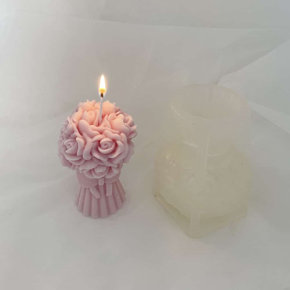 3D Rose Bundle Candle Silicone Mold Bow Knot Hand Holding Flower Fragrance Aromatherapy Gypsum Decoration Flower Drop 8668 - Silicone Mold - 2