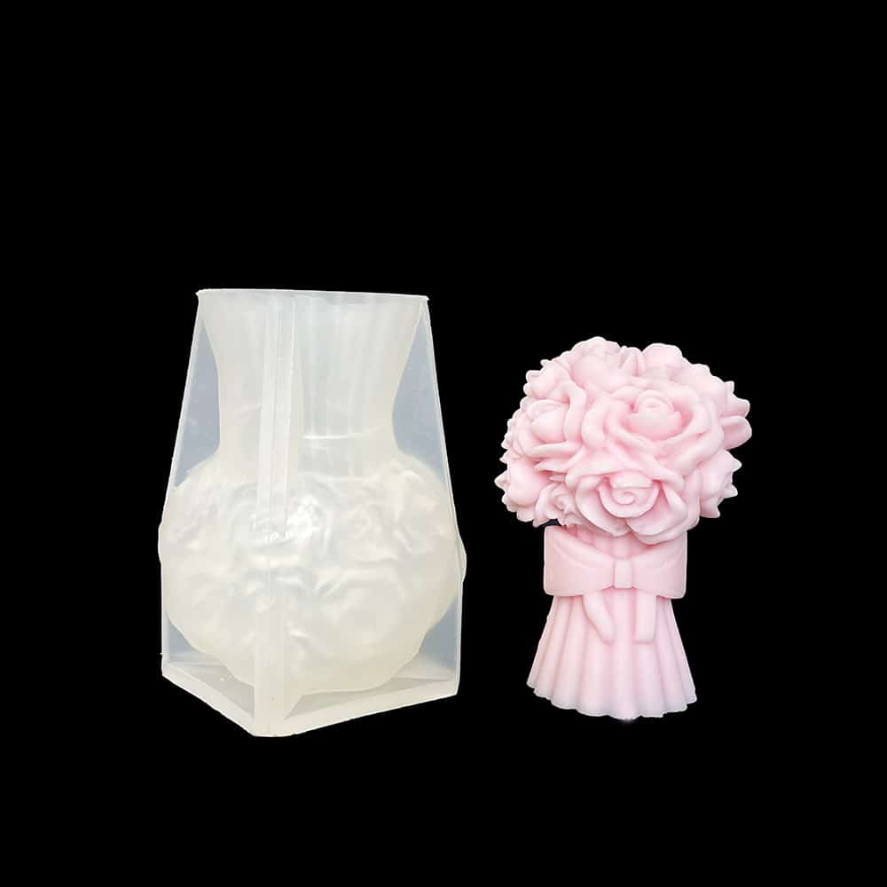 3D Rose Bundle Candle Silicone Mold Bow Knot Hand Holding Flower Fragrance Aromatherapy Gypsum Decoration Flower Drop 8668 - Silicone Mold - 4