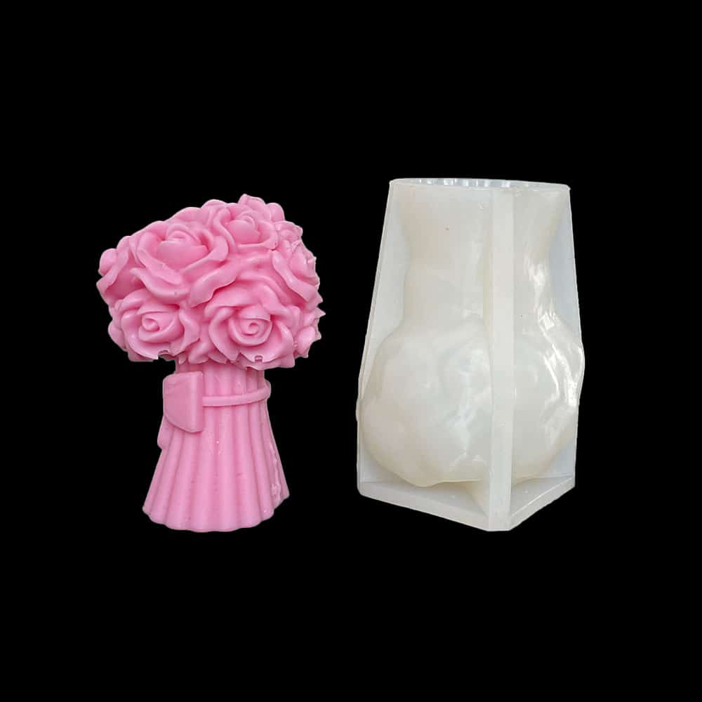 3D Rose Bundle Candle Silicone Mold Bow Knot Hand Holding Flower Fragrance Aromatherapy Gypsum Decoration Flower Drop 8668 - Silicone Mold - 6