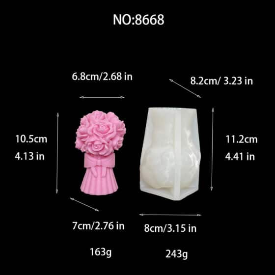 3D Rose Bundle Candle Silicone Mold Bow Knot Hand Holding Flower Fragrance Aromatherapy Gypsum Decoration Flower Drop 8668