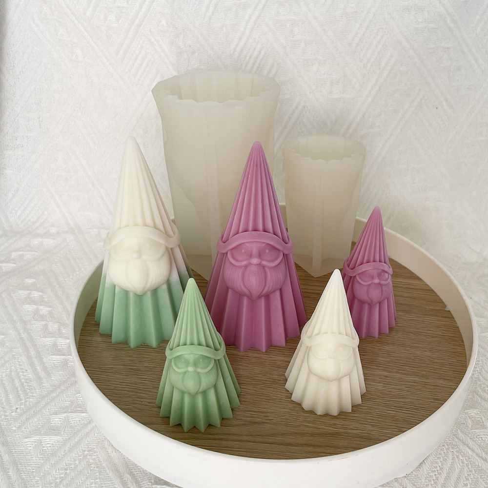 3D Santa Claus Aromatherapy Candle Silicone Mold Christmas Pie Gift Vertical Pattern Conical Santa Claus Gypsum Decoration Mold 8662L - Silicone Mold - 2