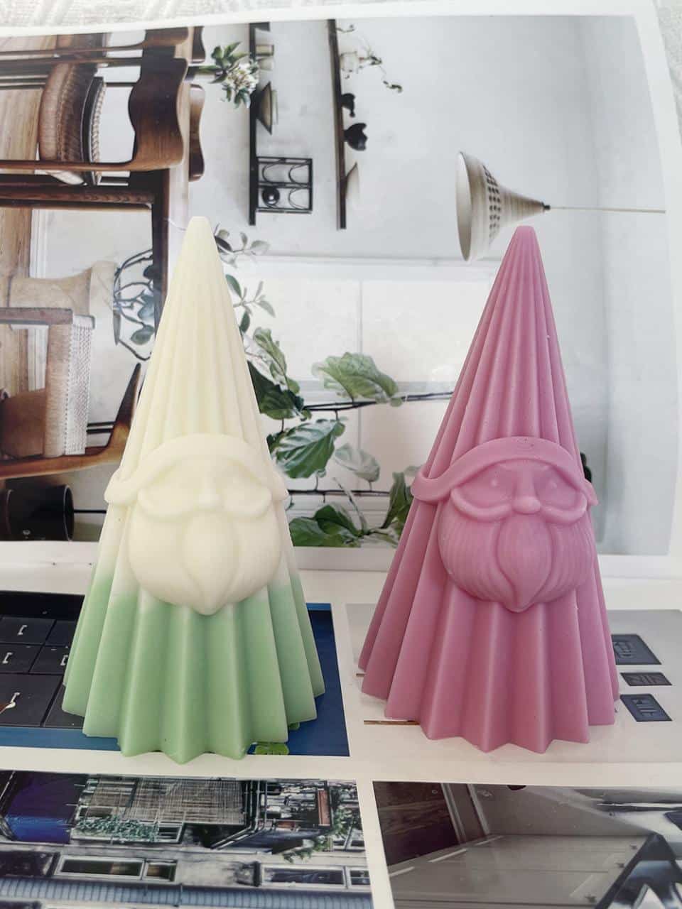 3D Santa Claus Aromatherapy Candle Silicone Mold Christmas Pie Gift Vertical Pattern Conical Santa Claus Gypsum Decoration Mold 8662L - Silicone Mold - 5