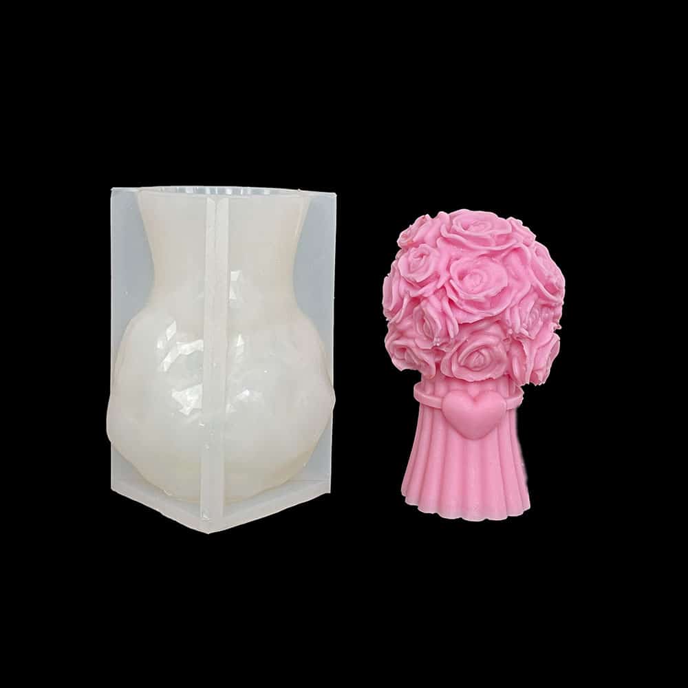 Love holding flower bouquet, rose bouquet, silicone mold, three-dimensional aromatherapy candle, plaster with hand gift, Valentine's Day ornament mold 8669 - candle mold - 5