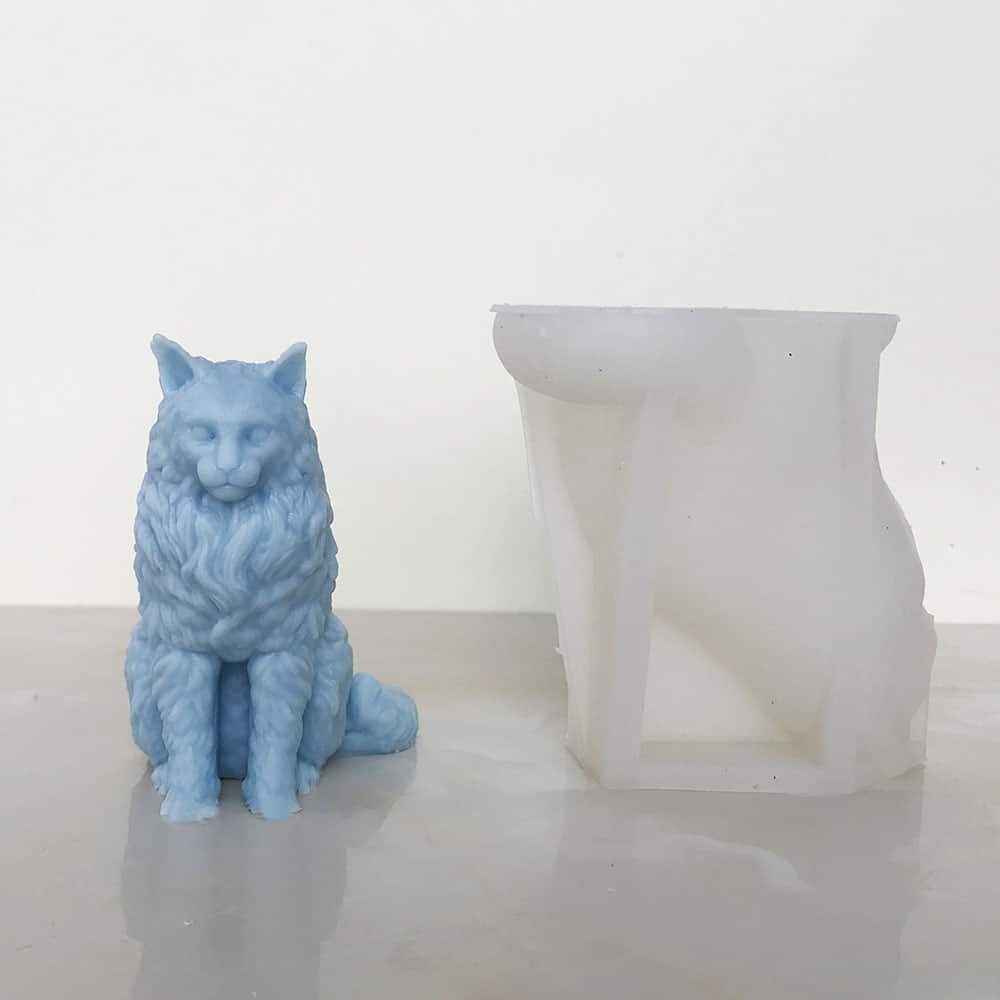 Maine Cat Candle Silicone Mold Animal Decoration Gypsum Aromatherapy Sitting Big Tail Cat Mold 8611 - candle mold - 2