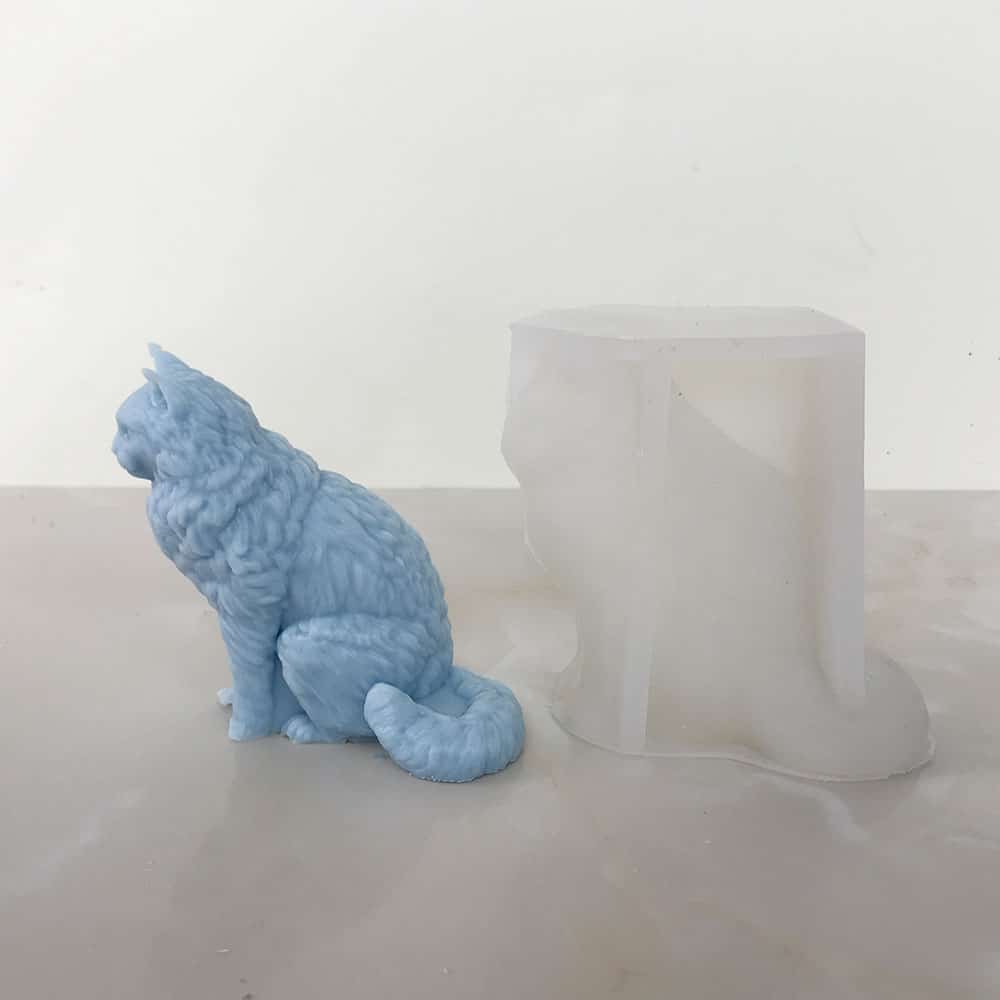 Maine Cat Candle Silicone Mold Animal Decoration Gypsum Aromatherapy Sitting Big Tail Cat Mold 8611 - candle mold - 3