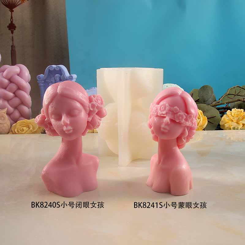 Mystical Blindfolded Maiden Silicone Candle Molds - Creative Half-Body Beauty with Braided Hair Aroma Plaster Craft 8241L - Silicone Mold - 5