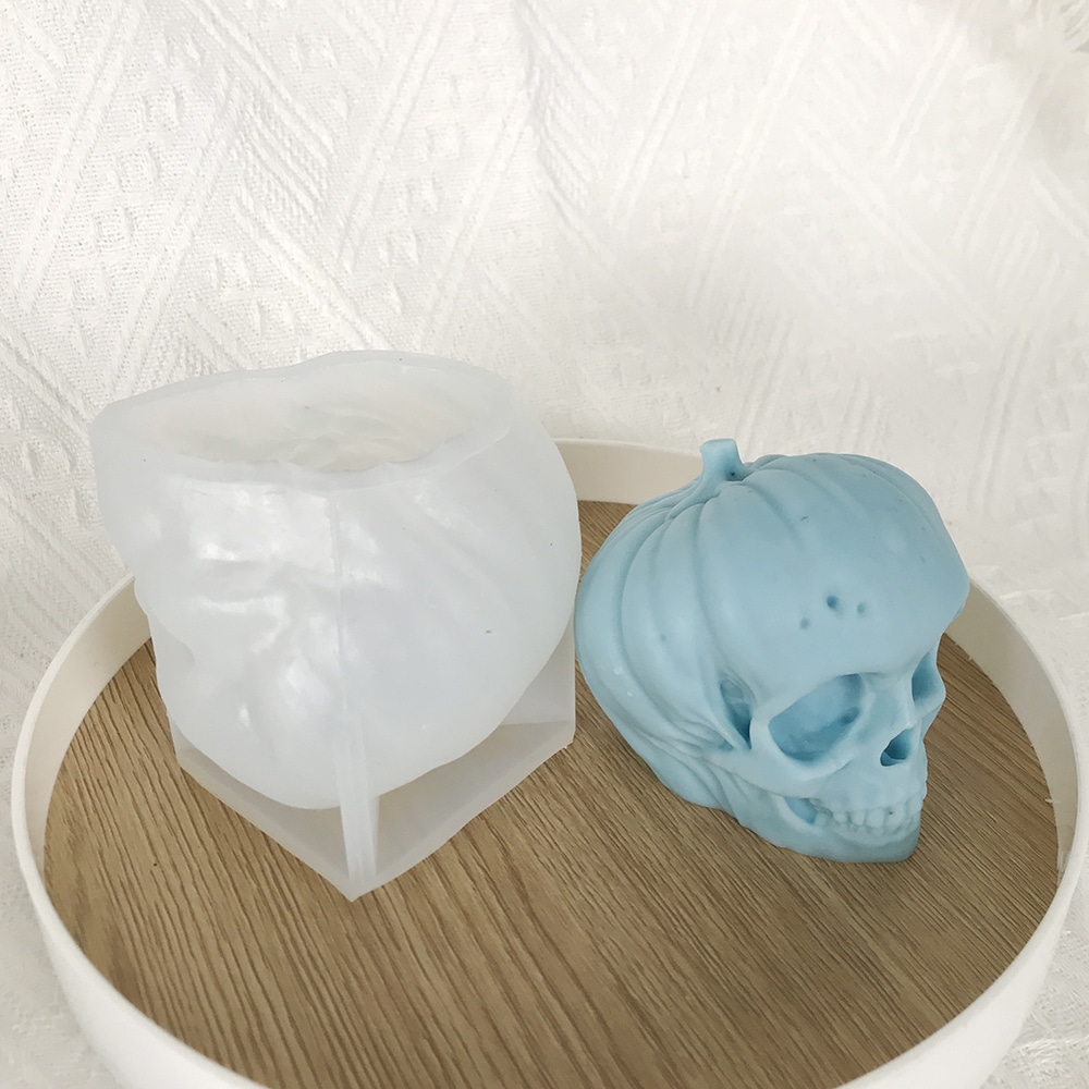 3D Pumpkin Skull Aromatherapy Candle Silicone Mold Halloween Dropper Decoration Gypsum Mold 8590 -  - 2