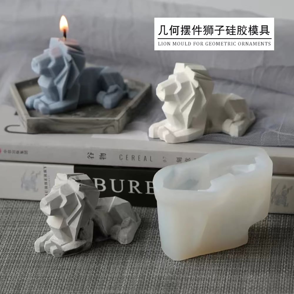3D Solid Geometry Little Lion Silicone Mold Aromatherapy Gypsum Expanded Fragrance Stone Candle Cement Resin Mold 8020 -  - 5