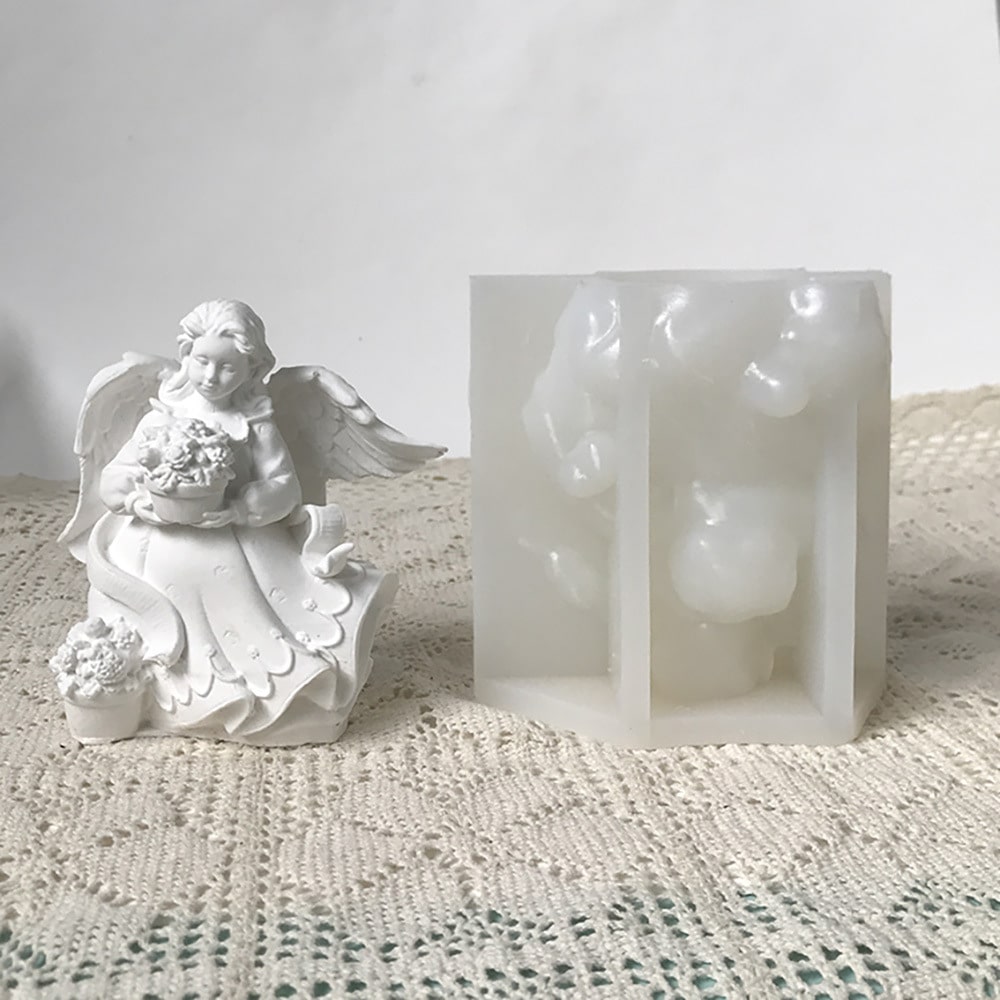 Flower Holding Angel Silicone Mould Flower Basket Flower Fairy Girl Fragrance Gypsum Glue Dropping Ornaments Mould 8426 -  - 3