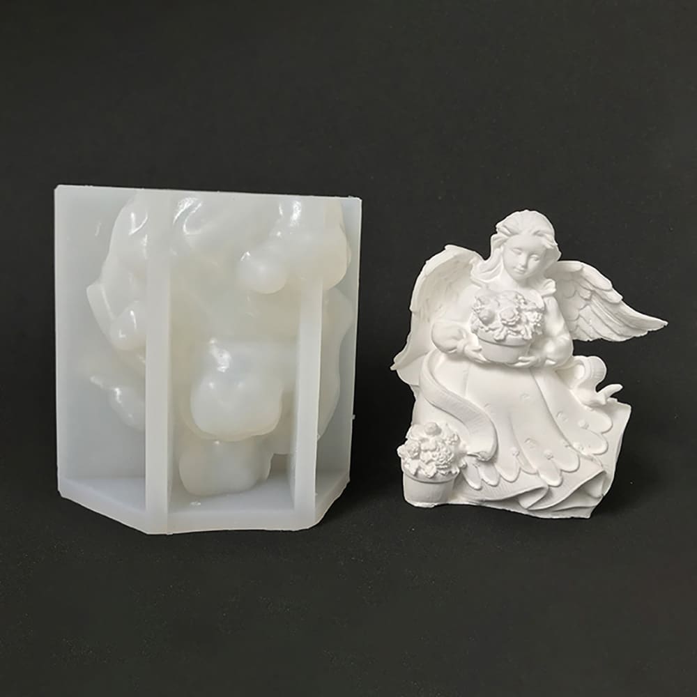 Flower Holding Angel Silicone Mould Flower Basket Flower Fairy Girl Fragrance Gypsum Glue Dropping Ornaments Mould 8426 -  - 6