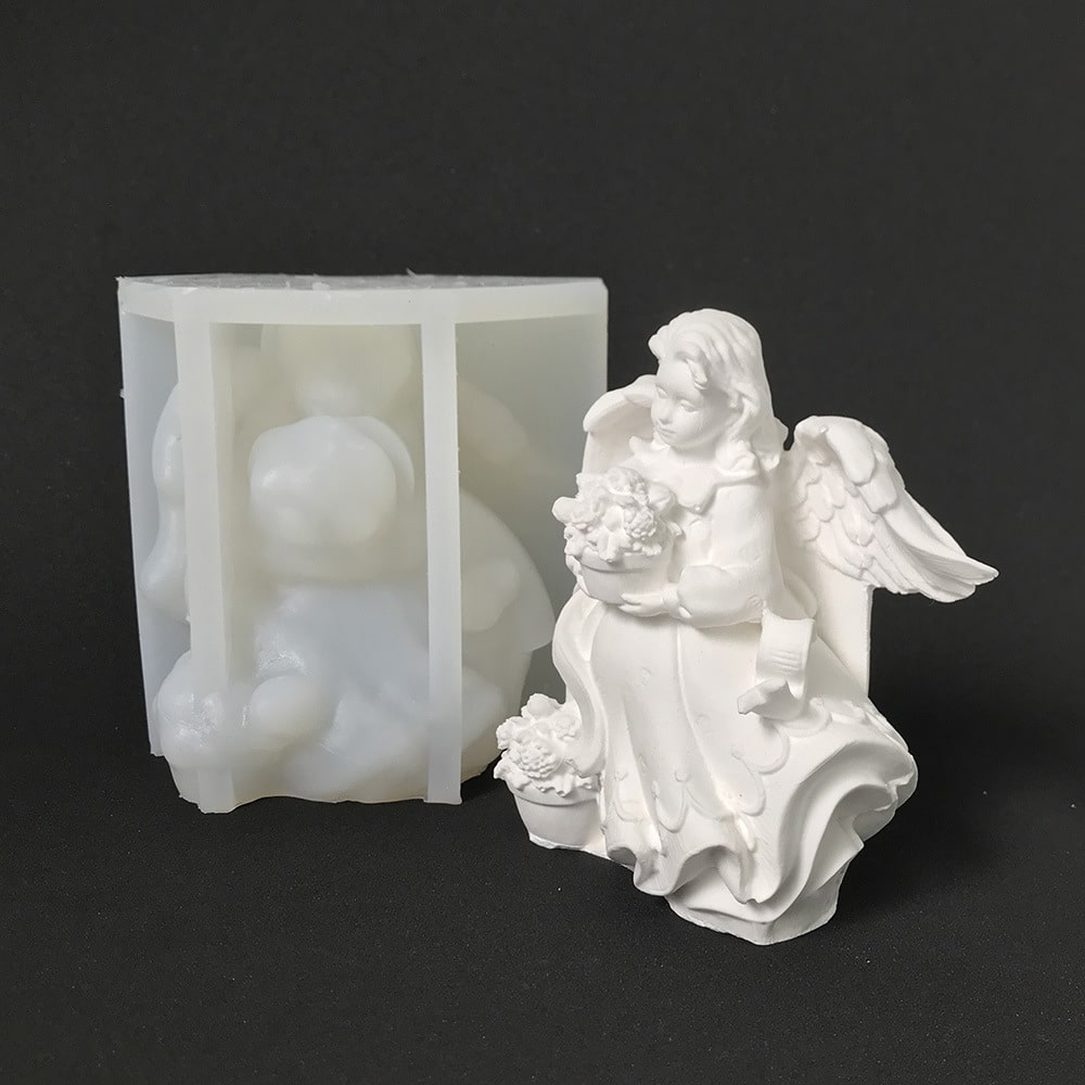Flower Holding Angel Silicone Mould Flower Basket Flower Fairy Girl Fragrance Gypsum Glue Dropping Ornaments Mould 8426 -  - 8