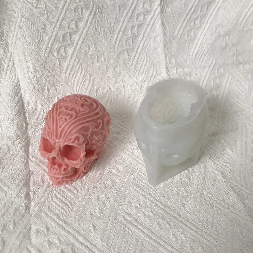 Halloween Pattern Skull Silicone Mold Xiangyun Carved Ghost Head Gypsum Dropping Resin Decoration Mold 8596 -  - 3