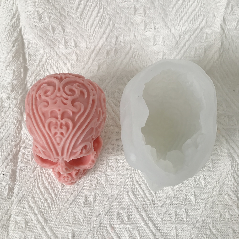 Halloween Pattern Skull Silicone Mold Xiangyun Carved Ghost Head Gypsum Dropping Resin Decoration Mold 8596 -  - 4