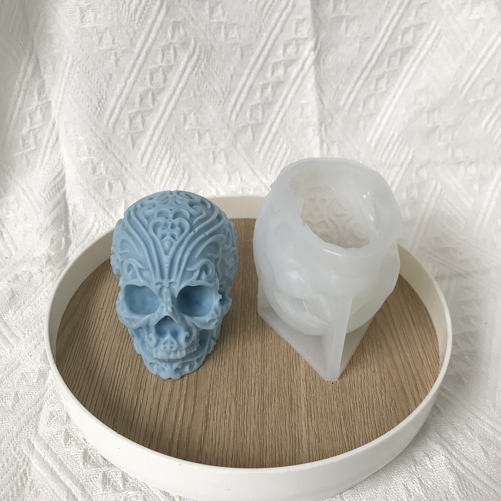 Halloween Pattern Skull Silicone Mold Xiangyun Carved Ghost Head Gypsum Dropping Resin Decoration Mold 8596 -  - 5