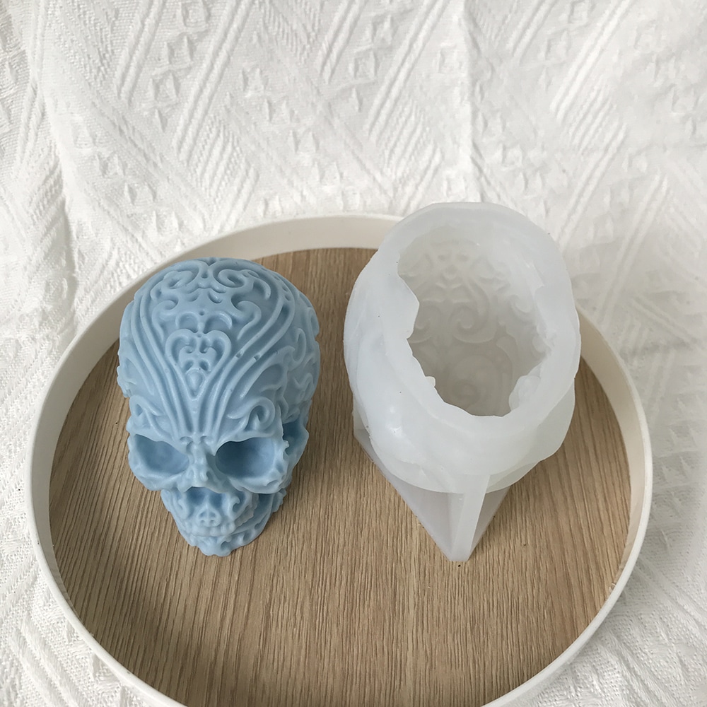 Halloween Pattern Skull Silicone Mold Xiangyun Carved Ghost Head Gypsum Dropping Resin Decoration Mold 8596 -  - 6
