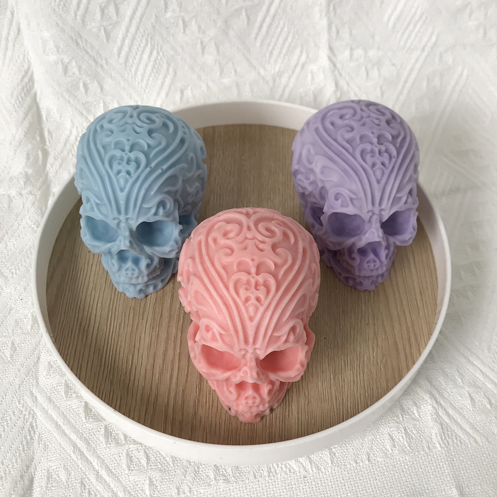 Halloween Pattern Skull Silicone Mold Xiangyun Carved Ghost Head Gypsum Dropping Resin Decoration Mold 8596 -  - 7