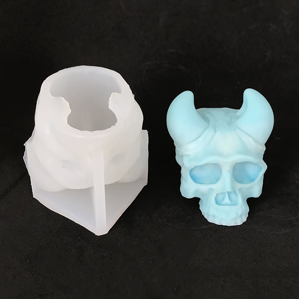 Sheep Horn Skeleton Head Aromatherapy Candle Silicone Mold Halloween Dropper Decoration Gypsum Mold 8591 -  - 3