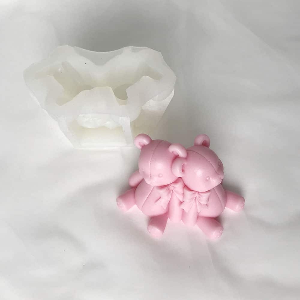 Bow Knot, Two Little Bears, Aromatherapy Candle, Silicone Mold, Integrated Bear Animal Resin Ornament, Gypsum Mold 8534