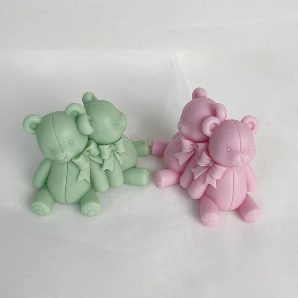 Bow Knot, Two Little Bears, Aromatherapy Candle, Silicone Mold, Integrated Bear Animal Resin Ornament, Gypsum Mold 8534