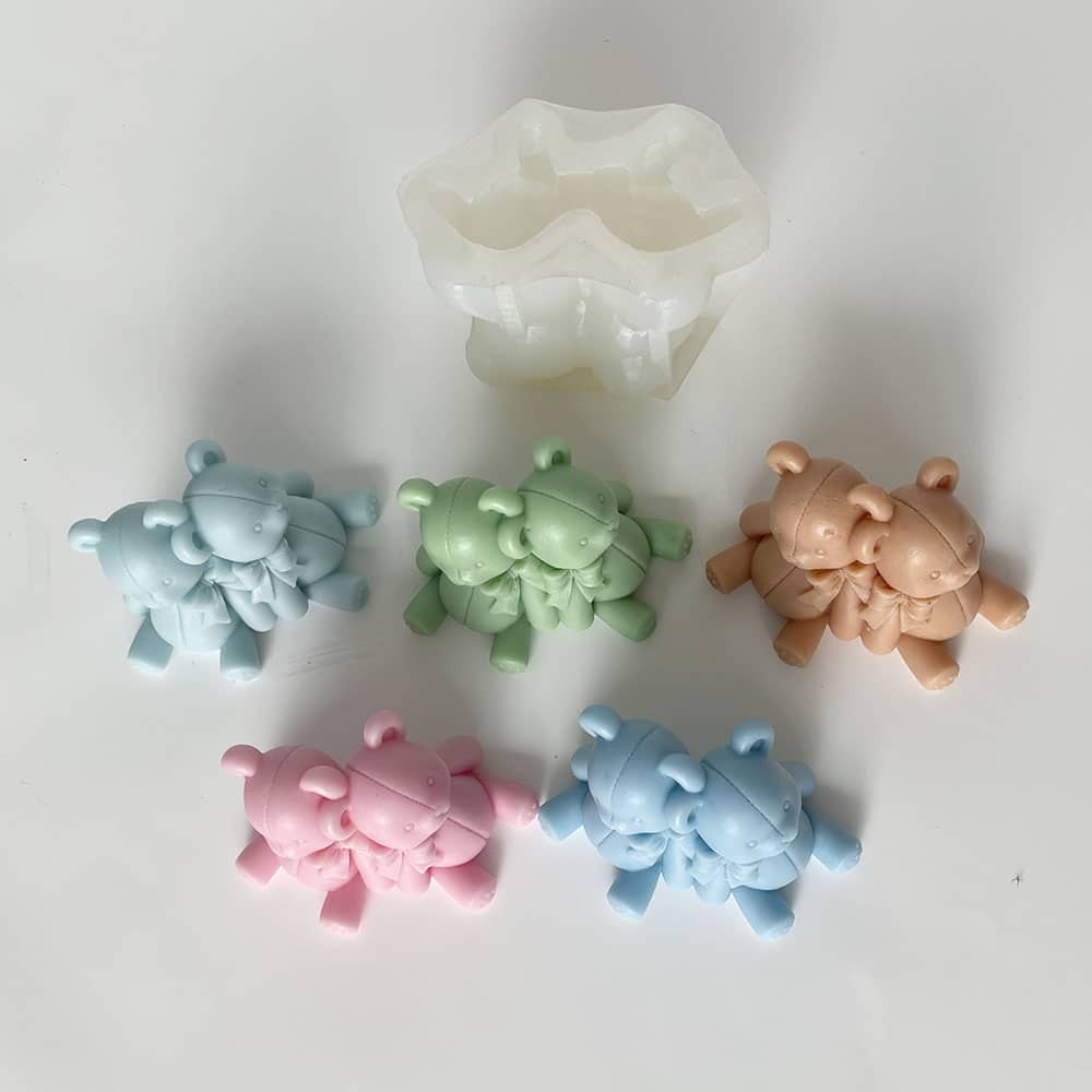 Bow Knot, Two Little Bears, Aromatherapy Candle, Silicone Mold, Integrated Bear Animal Resin Ornament, Gypsum Mold 8534