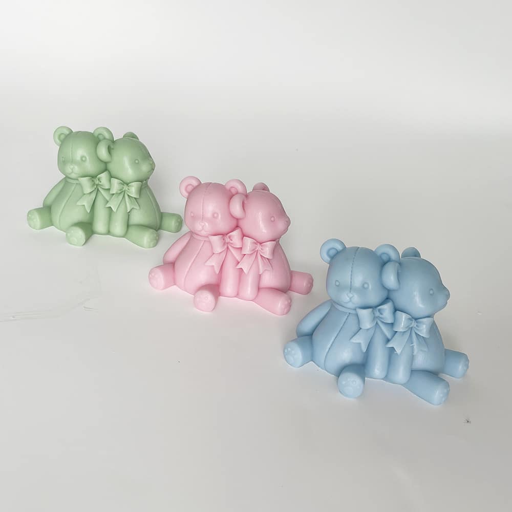 Bow Knot, Two Little Bears, Aromatherapy Candle, Silicone Mold, Integrated Bear Animal Resin Ornament, Gypsum Mold 8534