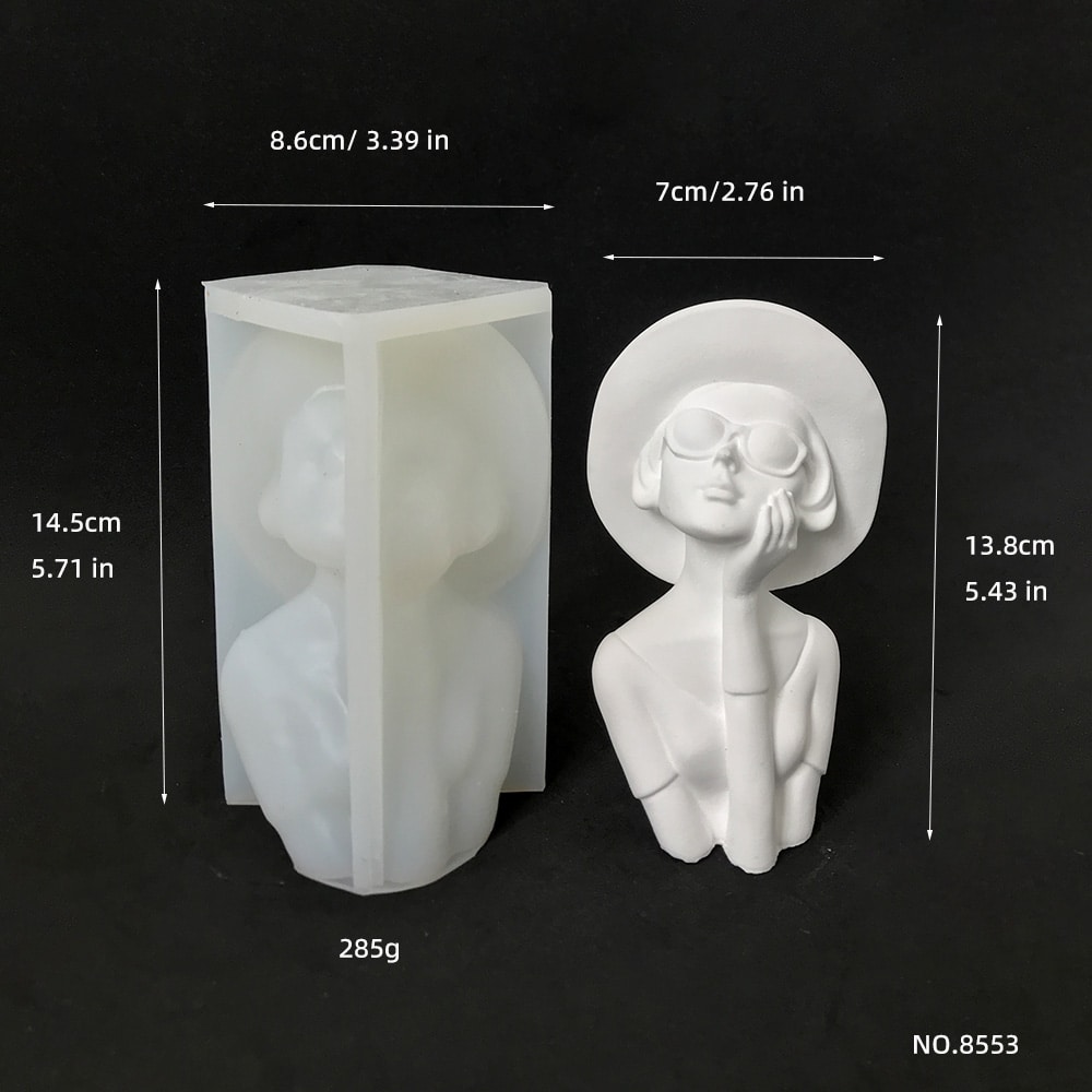 Wearing hat, supporting face, girl’s portrait, 초, 실리콘 몰드, DIY creative gift, Nordic style gypsum ornament mold 8553