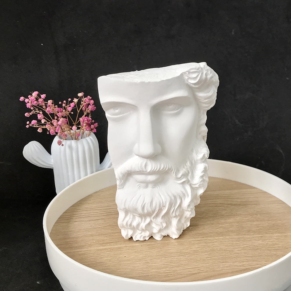 Artistic Bearded Male Avatar, Candle Silicone Mold, Half Face Bearded Male Statue, Abstract Resin Ornament, Gypsum Mold 8535