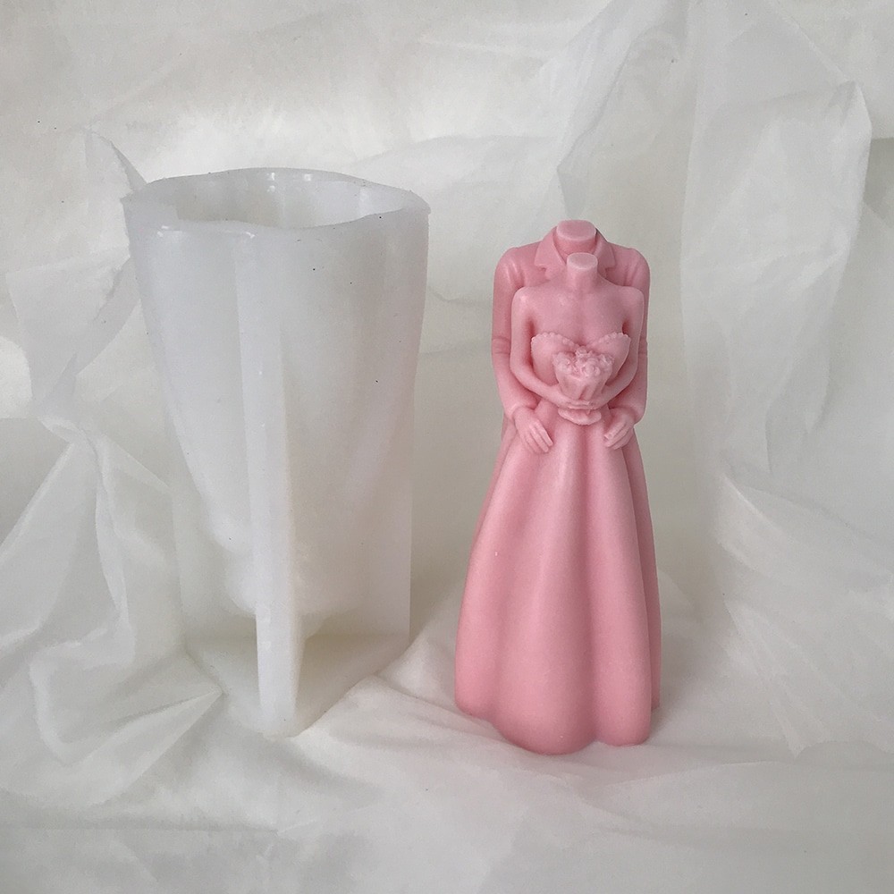 Bride And Groom's Wedding Dress Silicone Mold Handmade Aromatherapy Candle Plaster Baking Cake Mold 8586