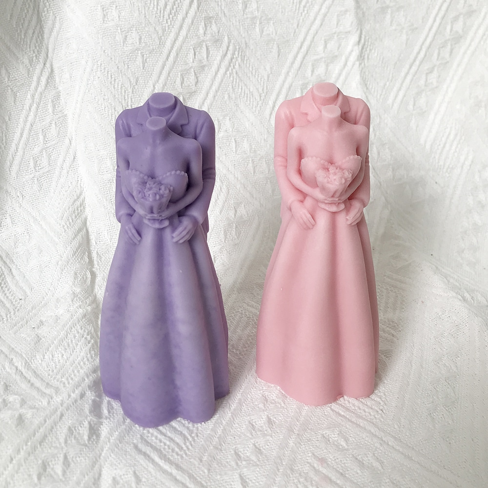 Bride And Groom's Wedding Dress Silicone Mold Handmade Aromatherapy Candle Plaster Baking Cake Mold 8586