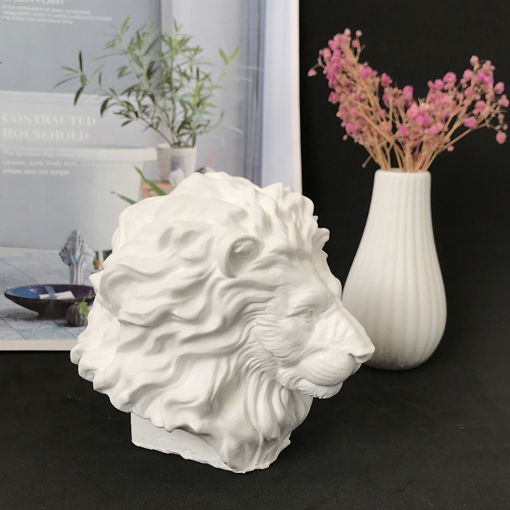 Lion's Head Silicone Mold 3d Animal Statue Aromatherapy Candle Silicone Mold Gypsum Incense Stone Mold 8539