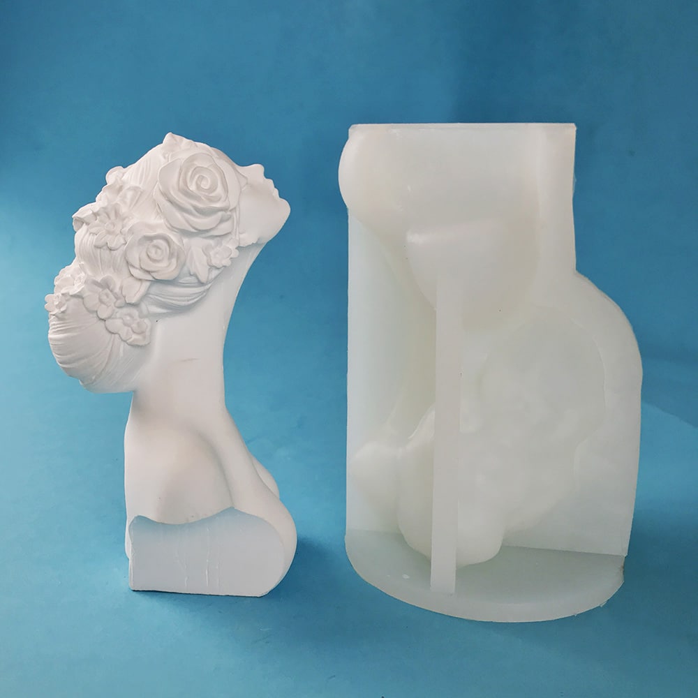 Neck Up Flower Girl Portrait Candle Silicone Mold Diy Creative Gift Nordic Style Gypsum Ornament Mold 8551