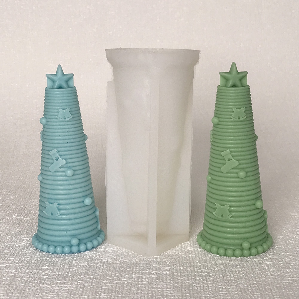 Star Christmas Tree Candle Silicone Mold Christmas Bell Socks Clover Safety Buckle Christmas Tube Gypsum Mold 8571