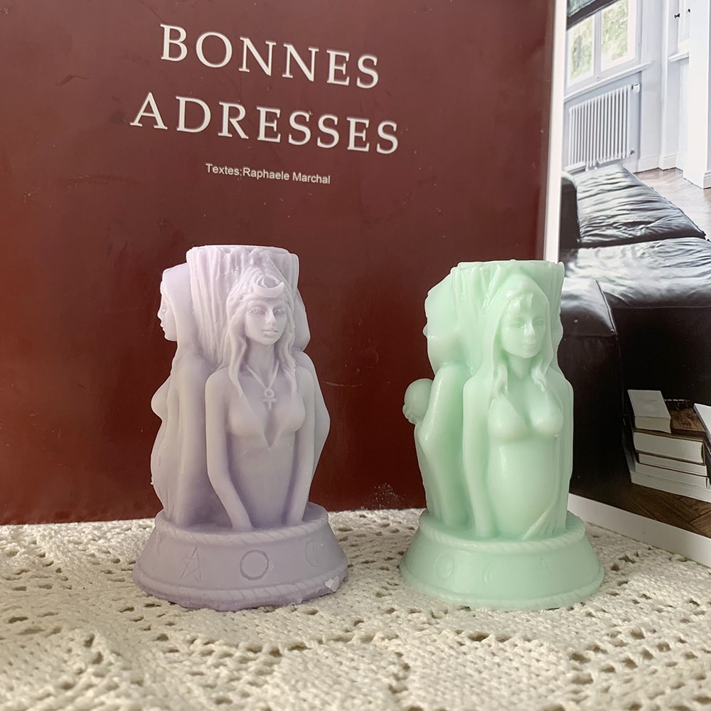 Three Goddess Statue Candle Mold Half Body Statue Three Sided Design Girl Pregnant Woman Old Woman Cylindrical Silicone Mold 8560