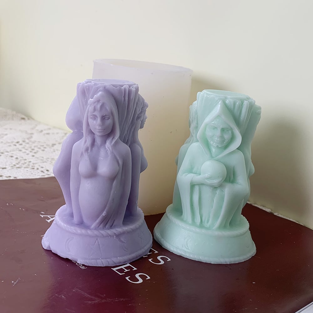 Three Goddess Statue Candle Mold Half Body Statue Three Sided Design Girl Pregnant Woman Old Woman Cylindrical Silicone Mold 8560