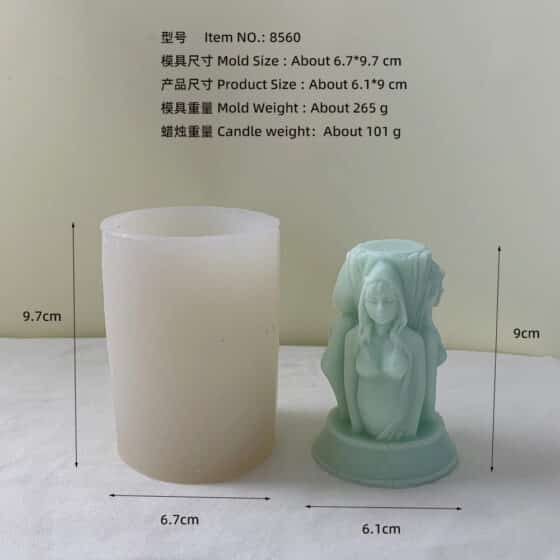 Three Goddess Statue Candle Mold Half Body Statue Three Sided Design Girl Pregnant Woman Old Woman Cylindrical Silicone Mold 8560