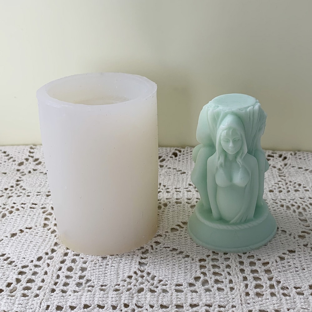 Three Goddess Statue Candle Mold Half Body Statue Three Sided Design Girl Pregnant Woman Old Woman Cylindrical Silicone Mold 8560