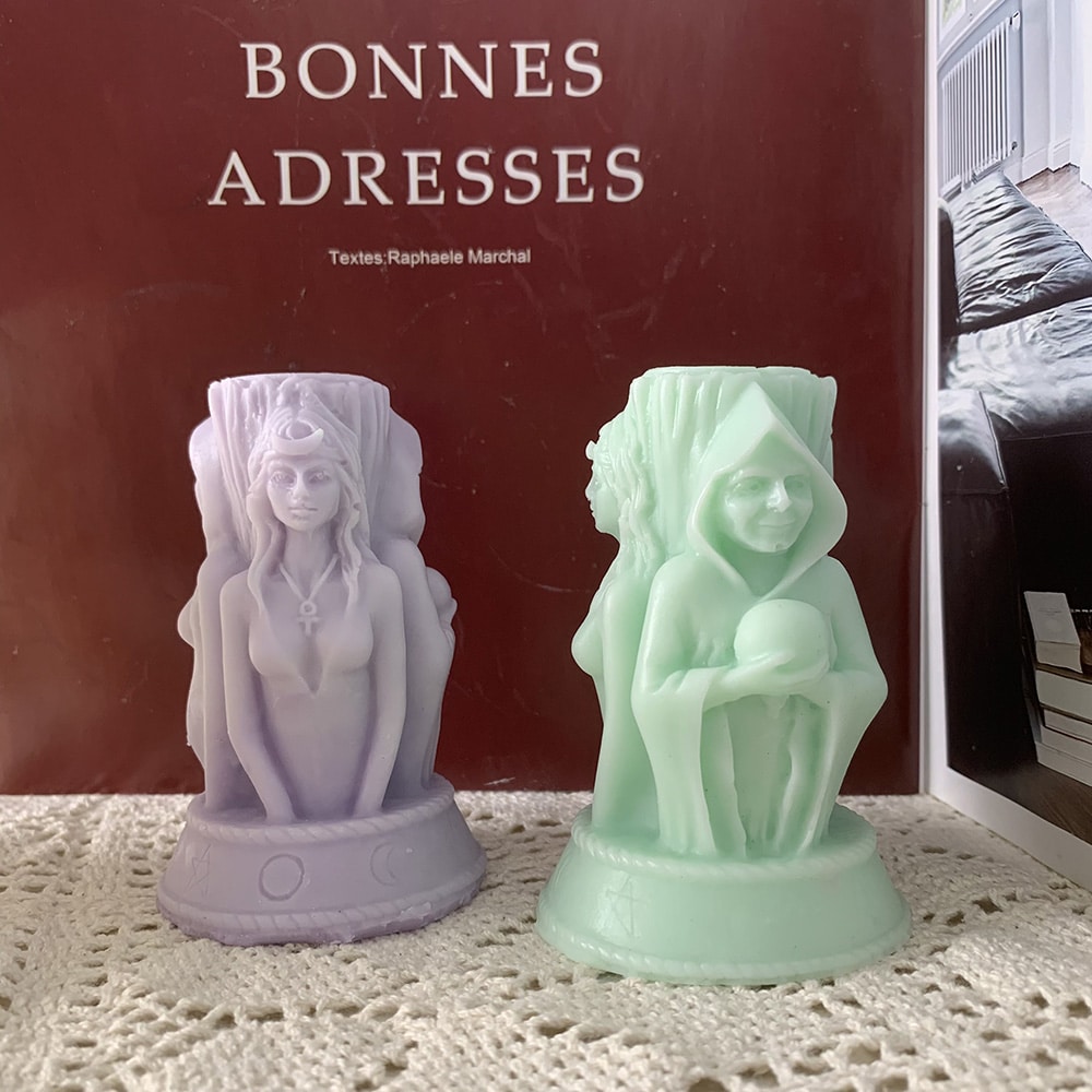 Three Goddess Statue Candle Mold Half Body Statue Three Sided Design Girl Pregnant Woman Old Woman Cylindrical Silicone Mold 8560