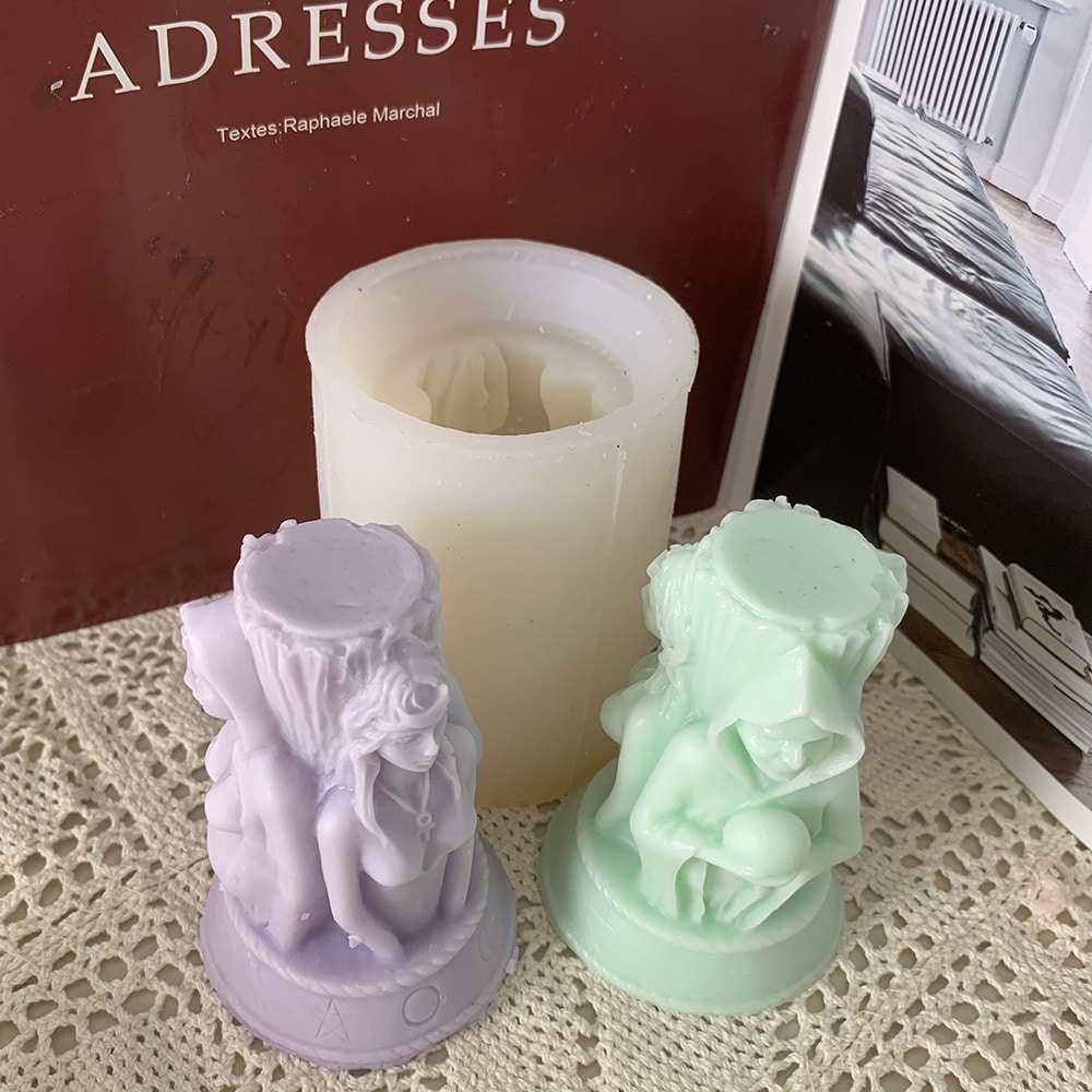 Three Goddess Statue Candle Mold Half Body Statue Three Sided Design Girl Pregnant Woman Old Woman Cylindrical Silicone Mold 8560