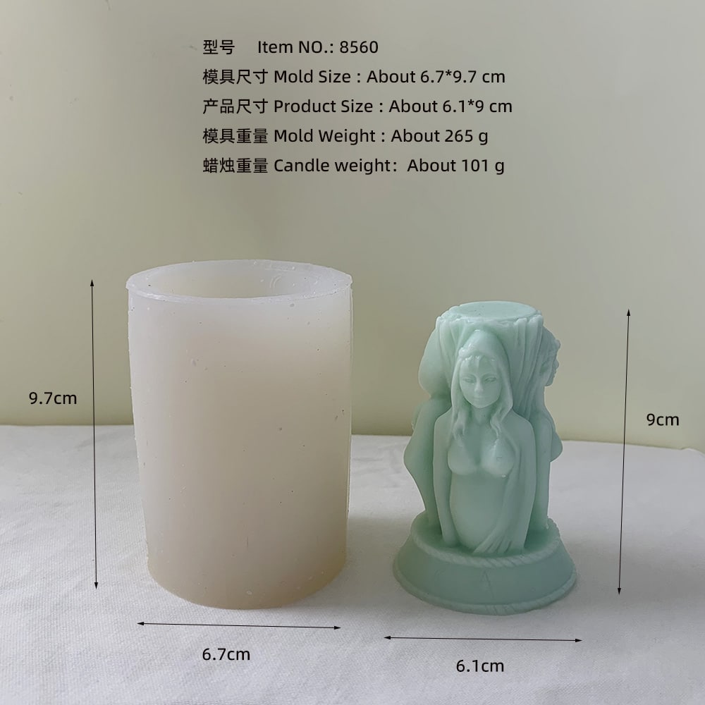 Three Goddess Statue Candle Mold Half body Statue Three sided Design Girl Pregnant Woman Old Woman Cylindrical Silicone Mold 8560