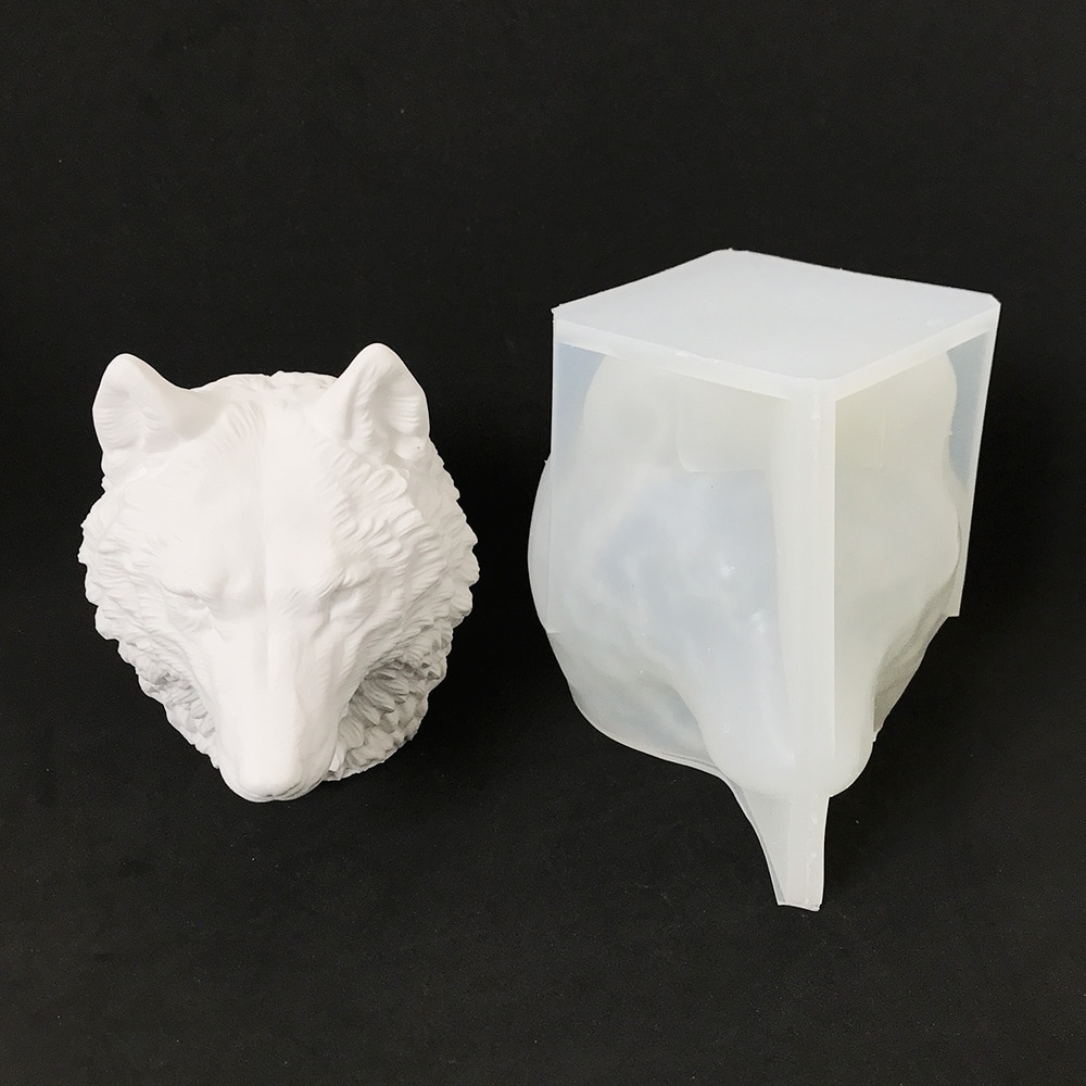 Wolf Head Silicone Mold 3d Animal Statue Aromatherapy Candle Silicone Mold Gypsum Incense Stone Mold 8538