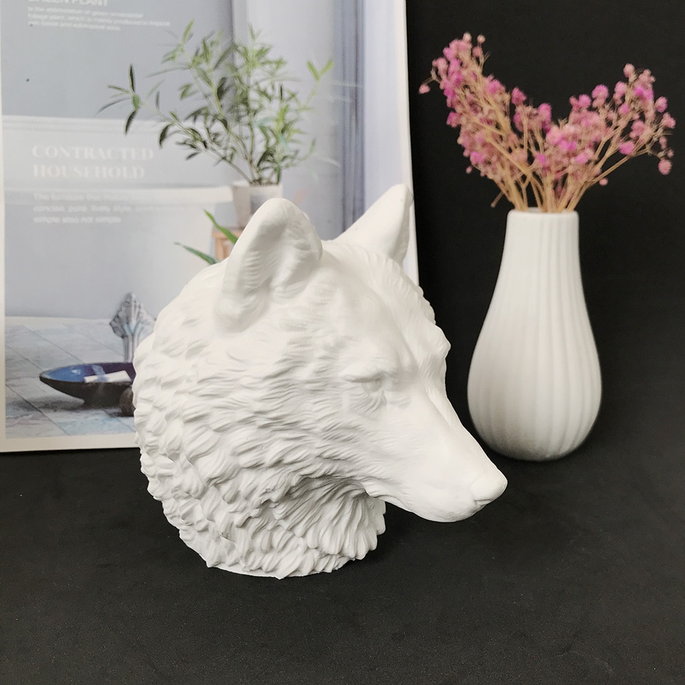 Wolf Head Silicone Mold 3d Animal Statue Aromatherapy Candle Silicone Mold Gypsum Incense Stone Mold 8538