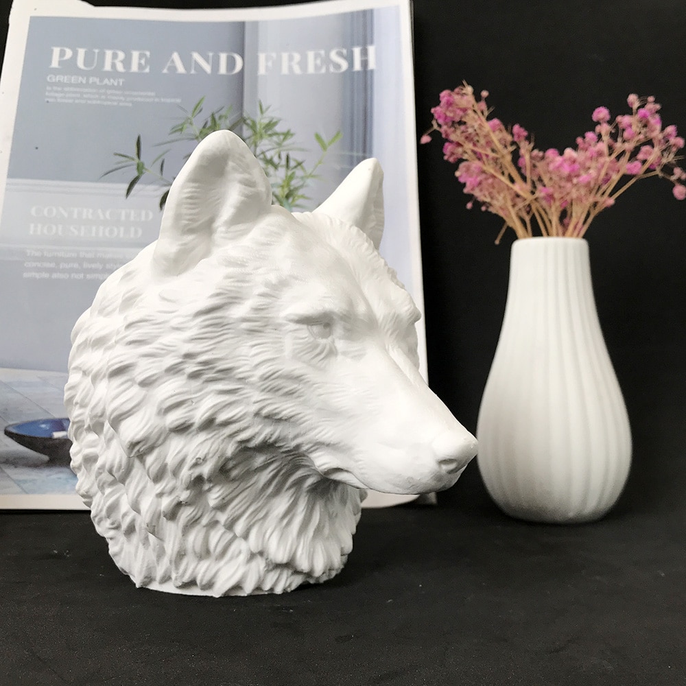 Wolf Head Silicone Mold 3d Animal Statue Aromatherapy Candle Silicone Mold Gypsum Incense Stone Mold 8538