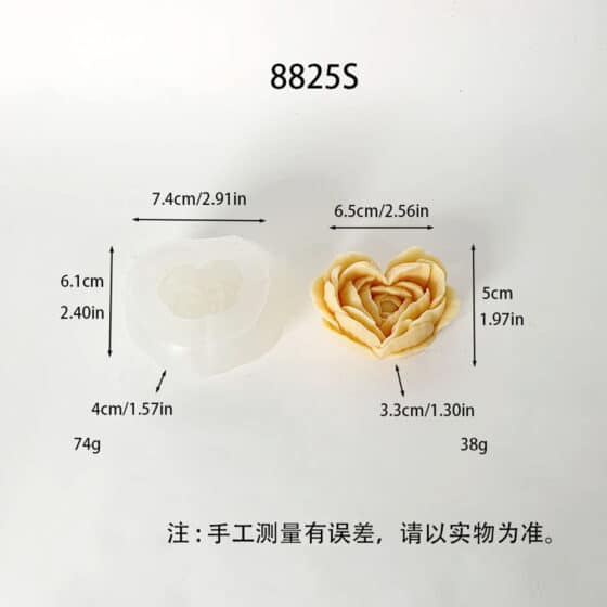 Small Heart-Shaped Silicone Rose Mold – Perfect for DIY Soap, Candle, and Resin Crafting 8825S