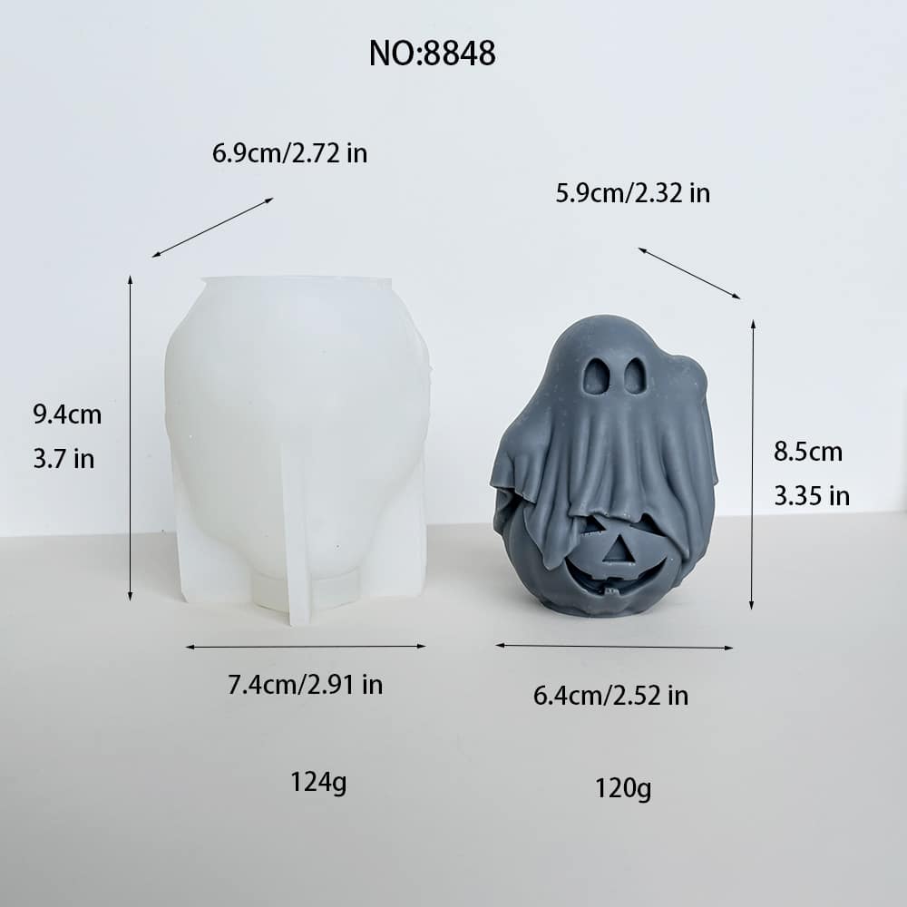 Ghost with Pumpkin Silicone Mold for Halloween Crafts | DIYキャンドルに最適, 石鹸, 樹脂, と石膏プロジェクト 8848