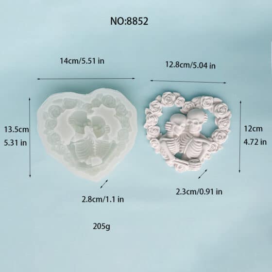 Skeleton Lovers Heart Silicone Mold | Perfect for DIY Candle, Soap, Resin, and Plaster Projects 8852