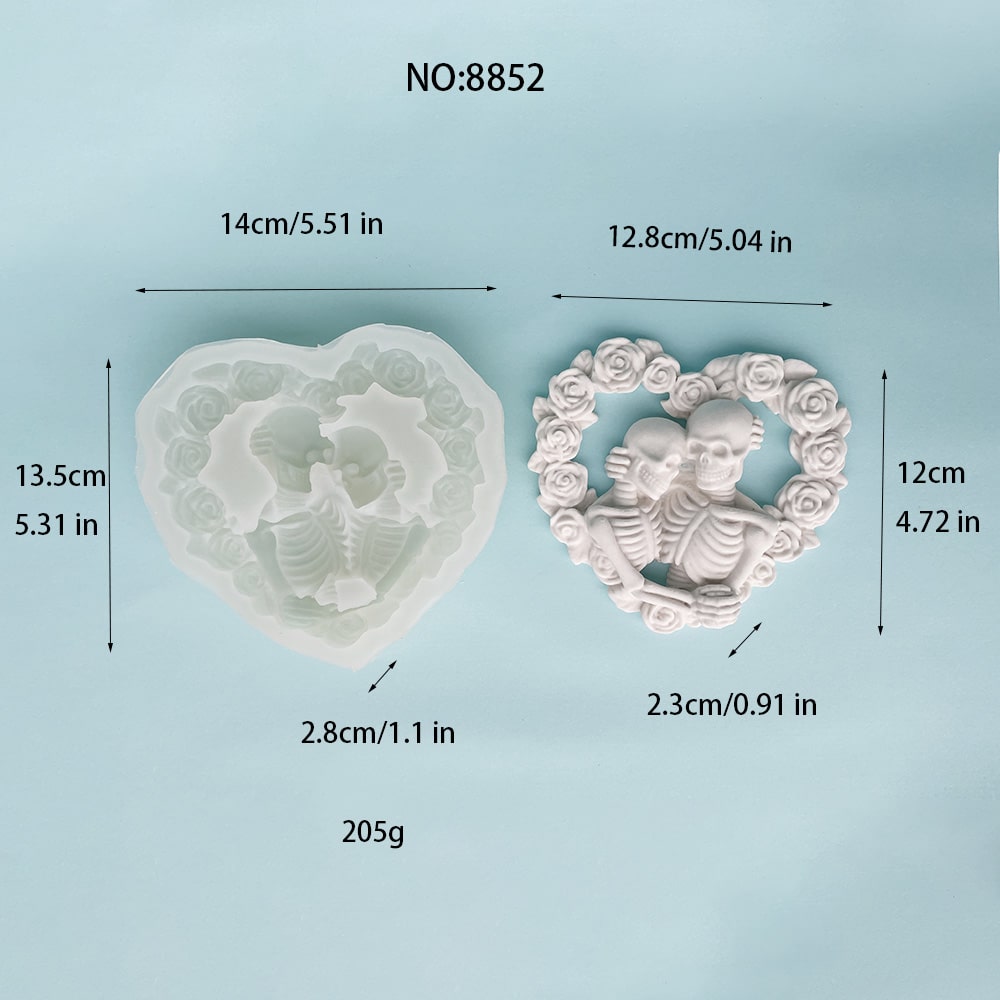 Skeleton Lovers Heart Silicone Mold | Perfect for DIY Candle, Soap, Resin, and Plaster Projects 8852