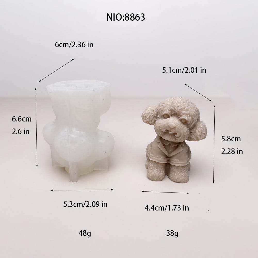 Cute Poodle Dog Silicone Mold for DIY Crafts | 촛불에 딱 맞습니다., 비누, 수지, 및 석고 프로젝트 8863