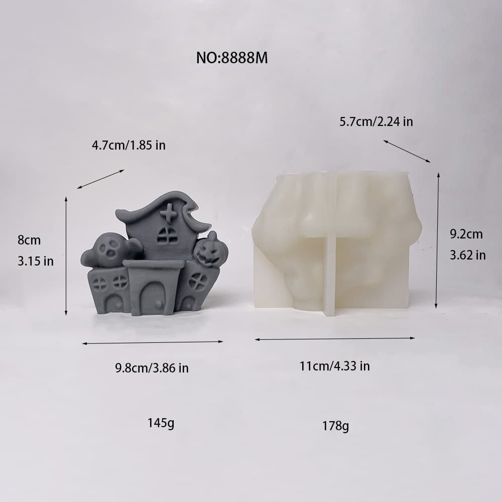 Large 3D Haunted House Silicone Mold for Halloween Crafts | Perfect for Candles, Sabun, Resin Art, and Plaster Projects 8888M