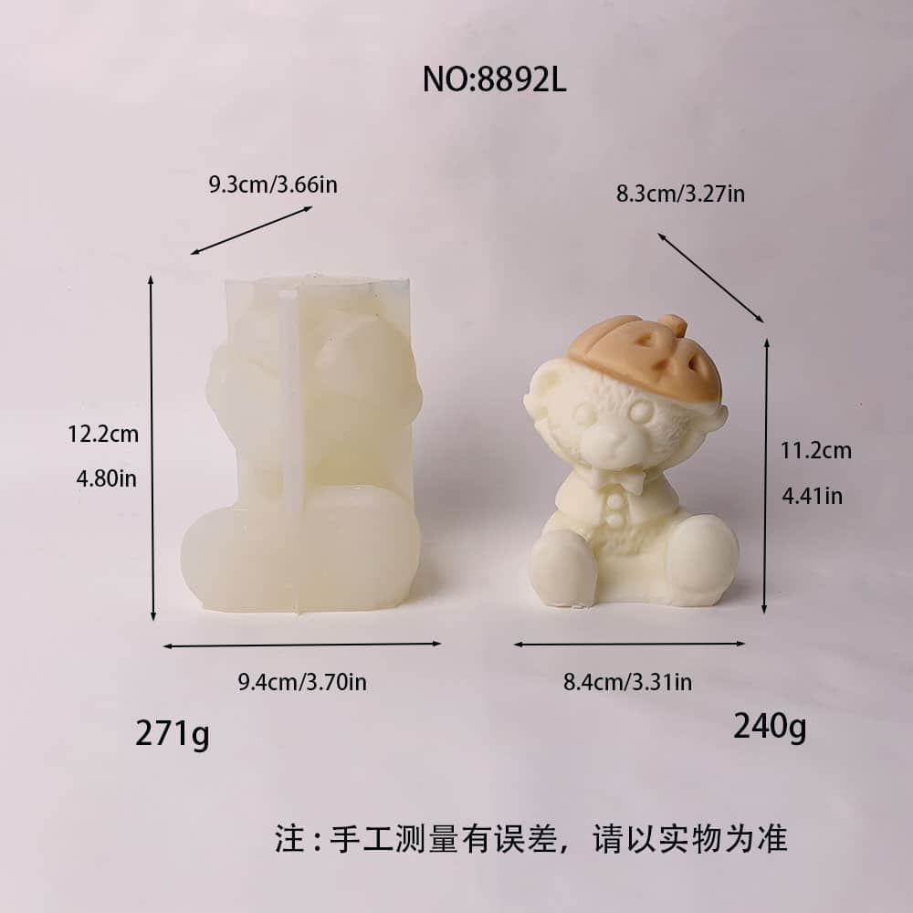 Large Teddy Bear with Hat Silicone Mold for Crafting | เหมาะสําหรับเทียน, สบู่, ยางไม้, and Plaster Art 8892L