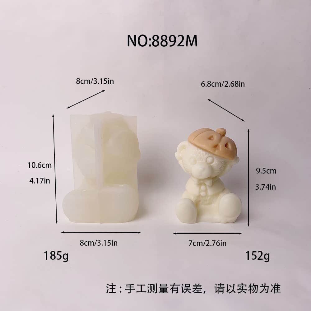 Medium Teddy Bear with Hat Silicone Mold for Crafting | Perfect for Candles, Soaps, 樹脂, and Plaster Art 8892M